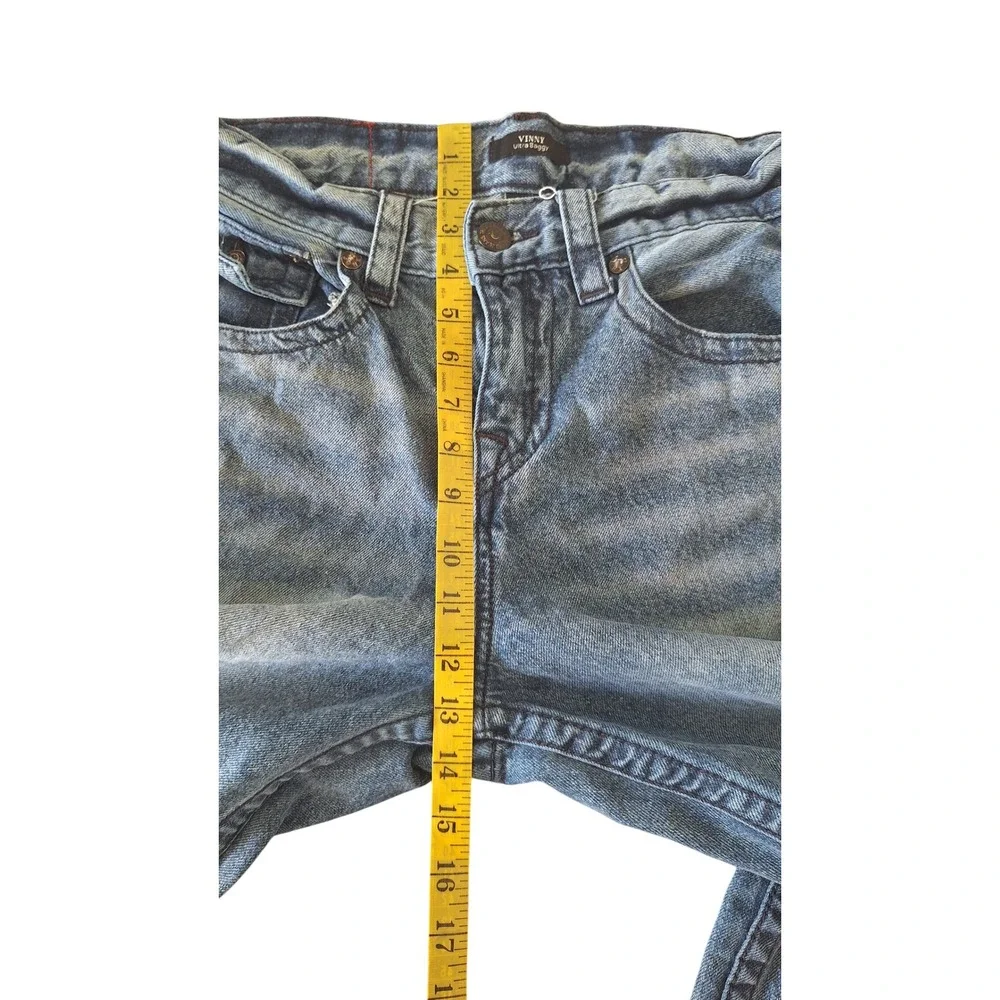 True Religion Vinny Ultra Baggy Jeans Blue Distressed Wide Leg Mens 28 x 29